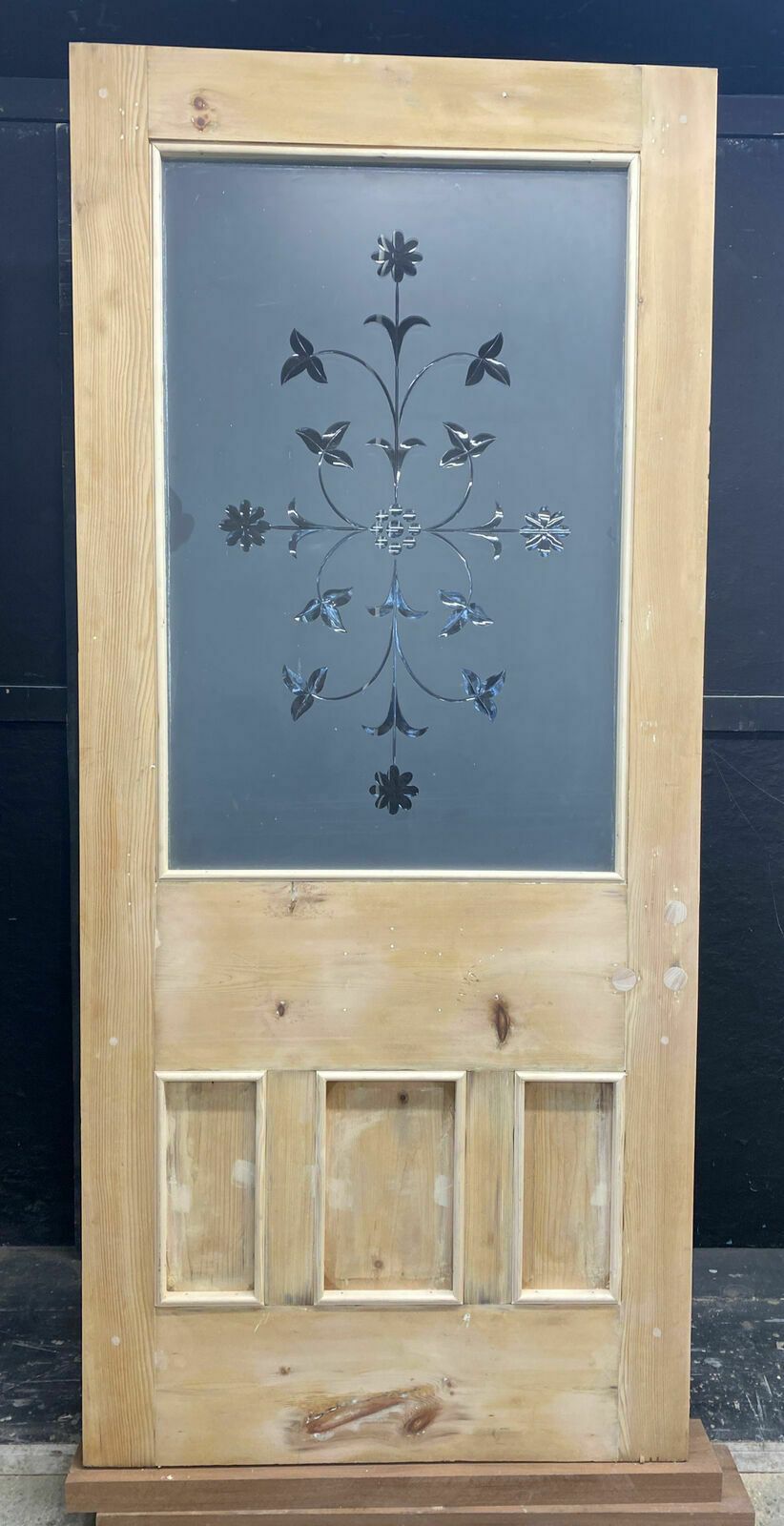 Victorian Cut Etched Glass Front Door Antique Period Reclaimed Old Pine Wood photo vintage