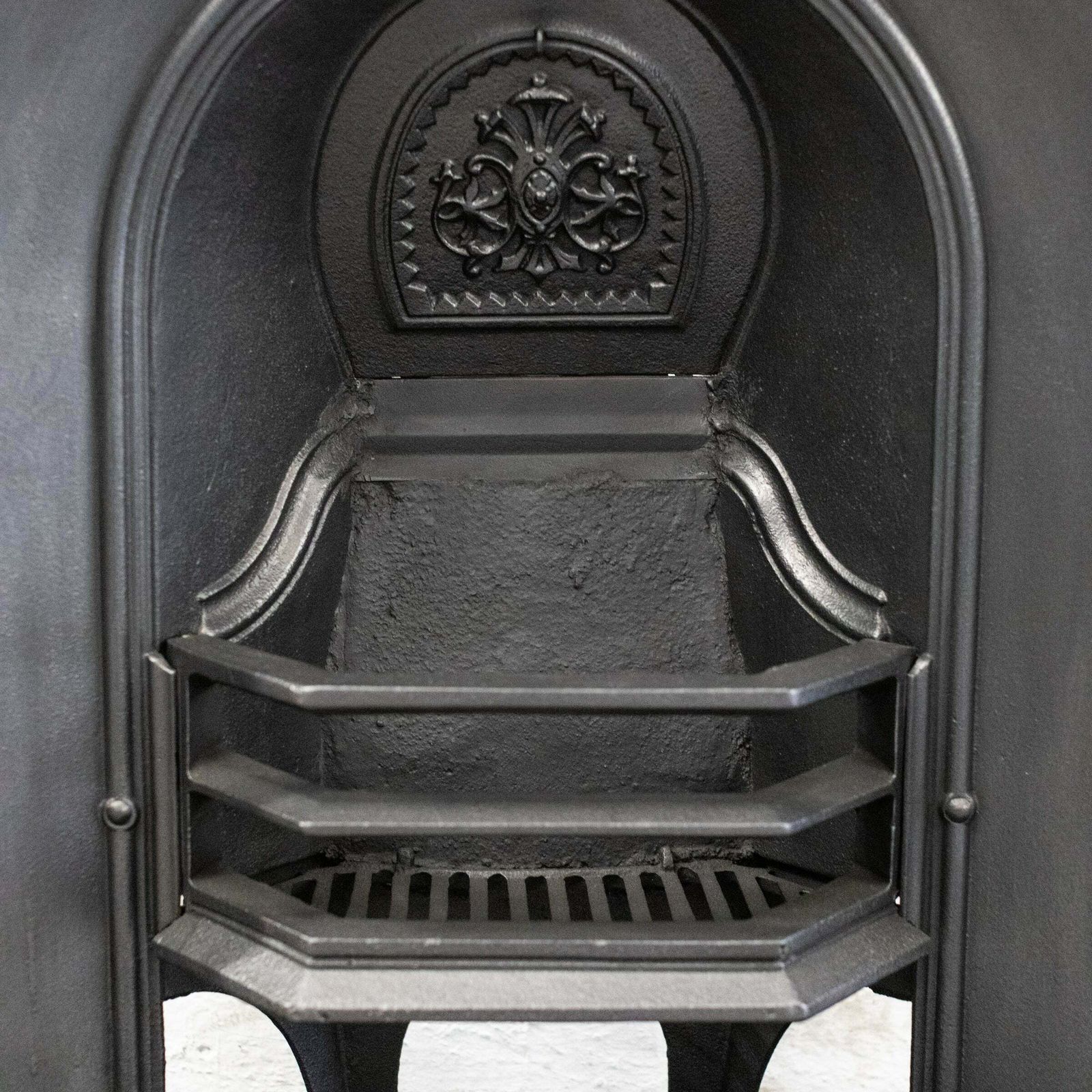 Antique Cast Iron Arched Fireplace Insert photo vintage