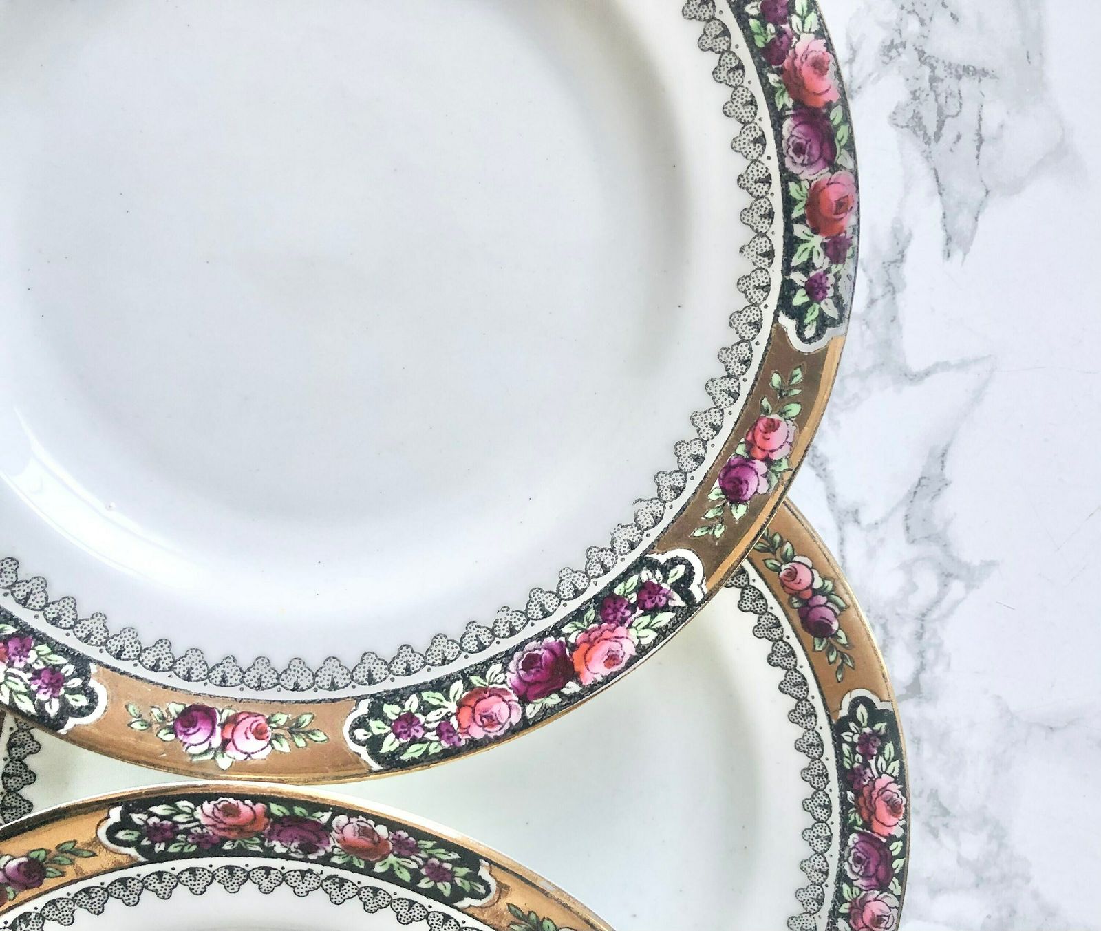 Set Of 6 Small Antique Bone China Plates Decorated With Hand Painted Flowers And Gilding photo Home Decor