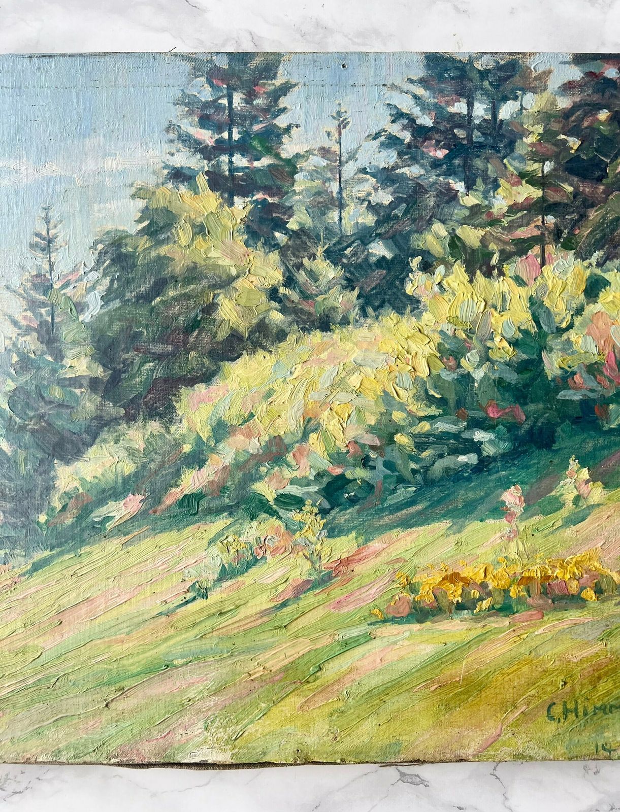 Antique Original French Impressionist Oil On Canvas Showing A Landscape Of Forests And Clearings   Signed C. Himmel And Dated 21 Lower Right photo for sale