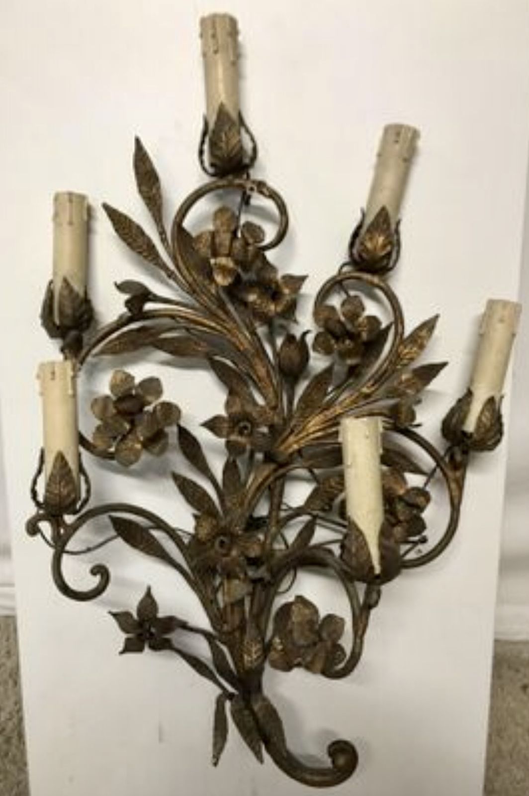 Large Antique Gold Gilded Iron Sconces Set Of 2 photo Lighting