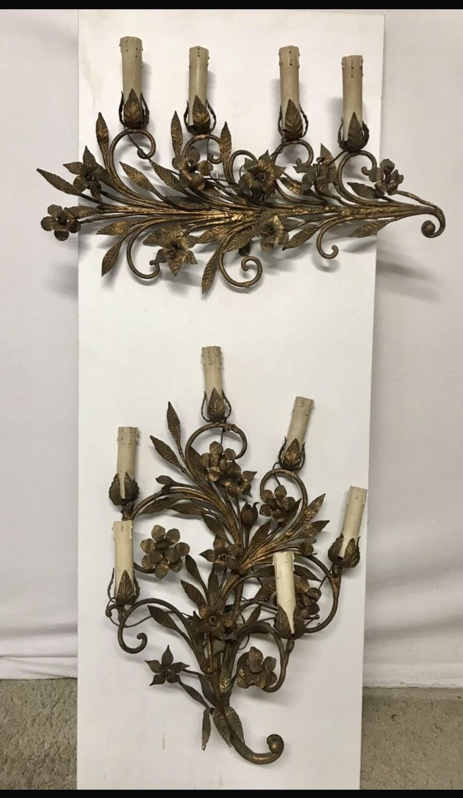 Large Antique Gold Gilded Iron Sconces Set Of 2 photo 749.0
