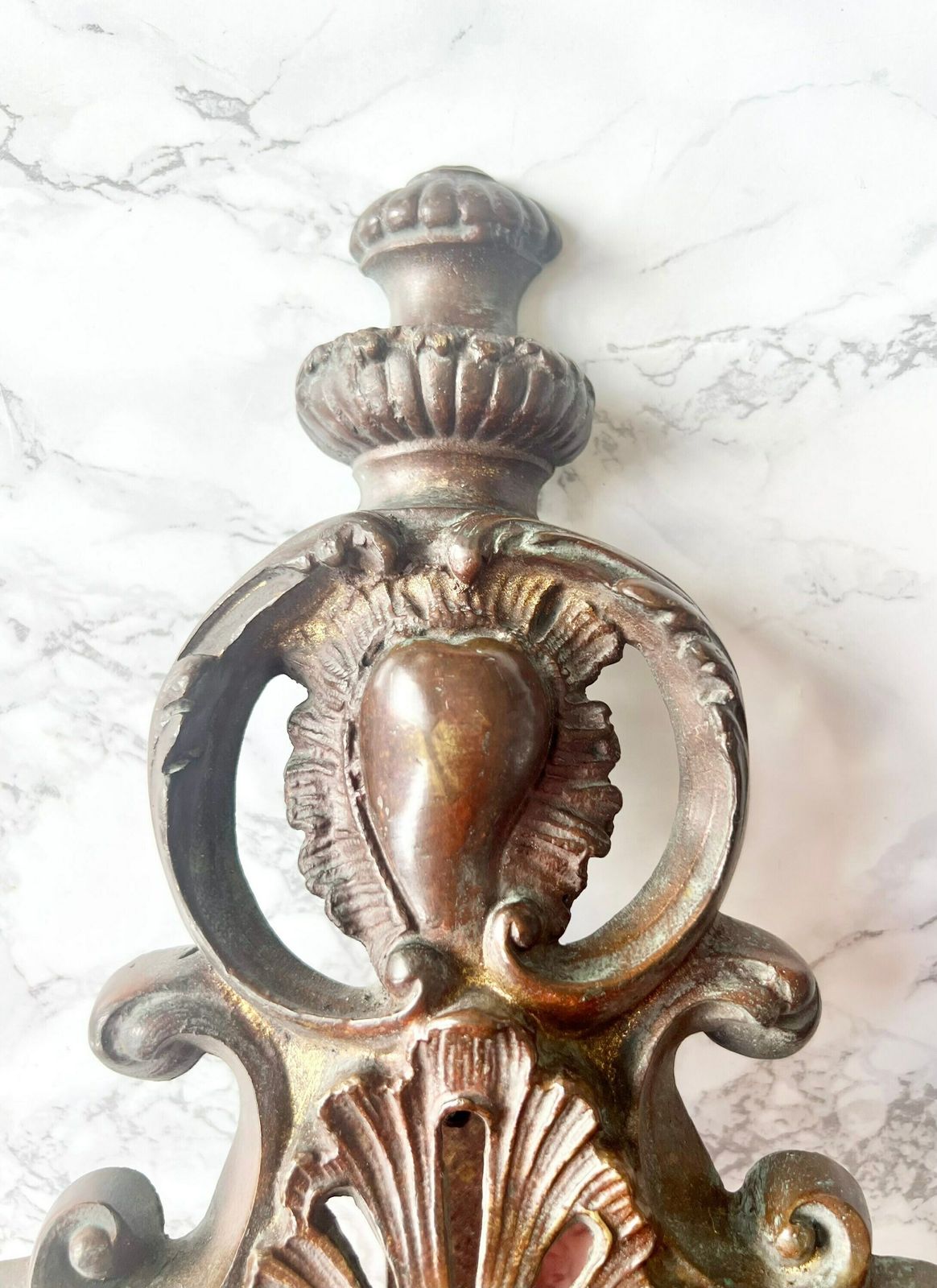 Pair Of Antique French Fire Dogs In Solid Bronze Formerly Gilded   Baroque Motifs Of Burning Hearts photo furniture