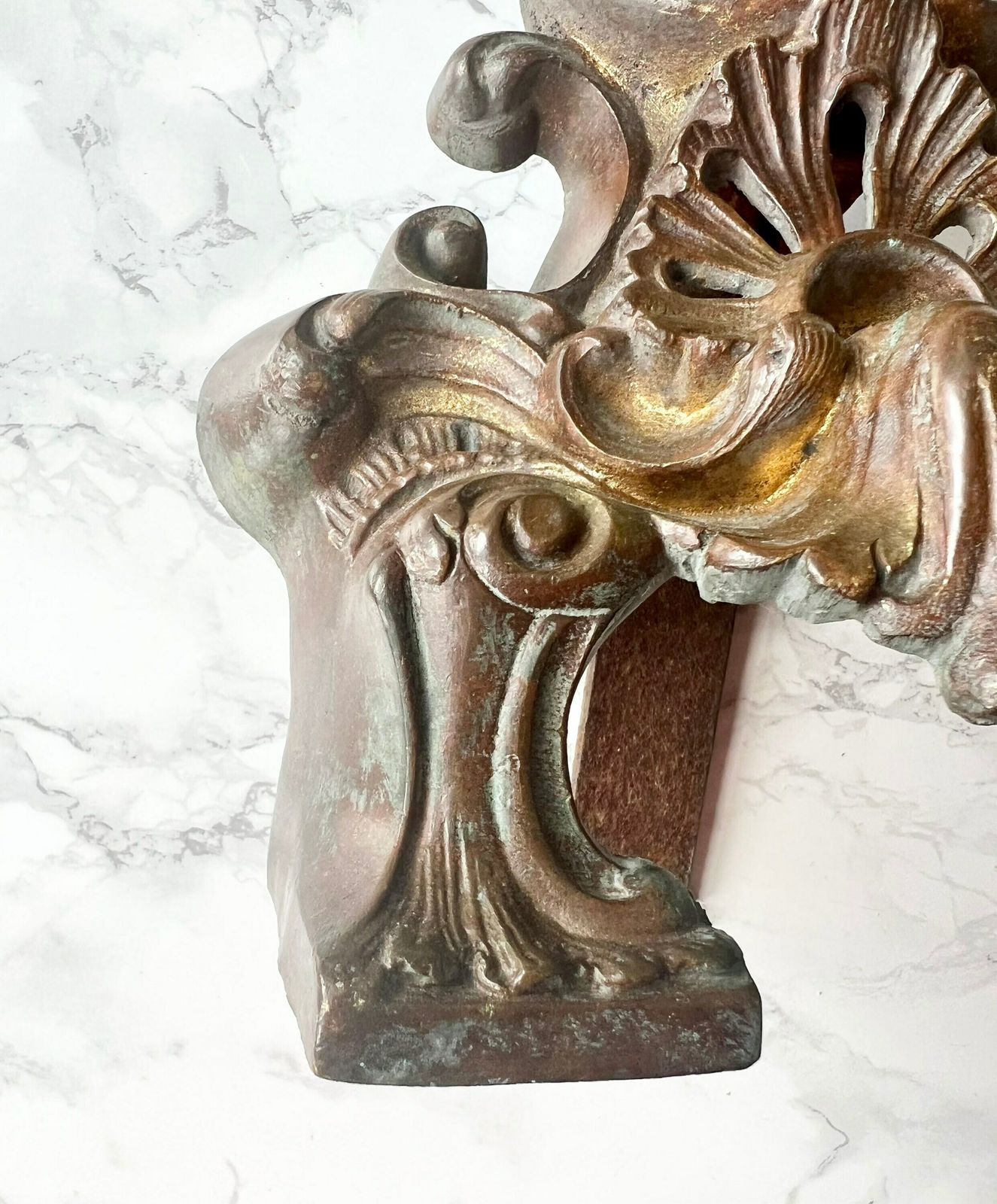 Pair Of Antique French Fire Dogs In Solid Bronze Formerly Gilded   Baroque Motifs Of Burning Hearts photo Home Fixtures