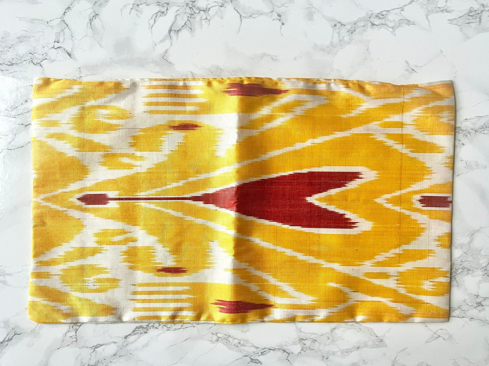 3 Handcrafted Ikat Pattern Silk Cushion Covers   Red, Yellow And White photo furniture