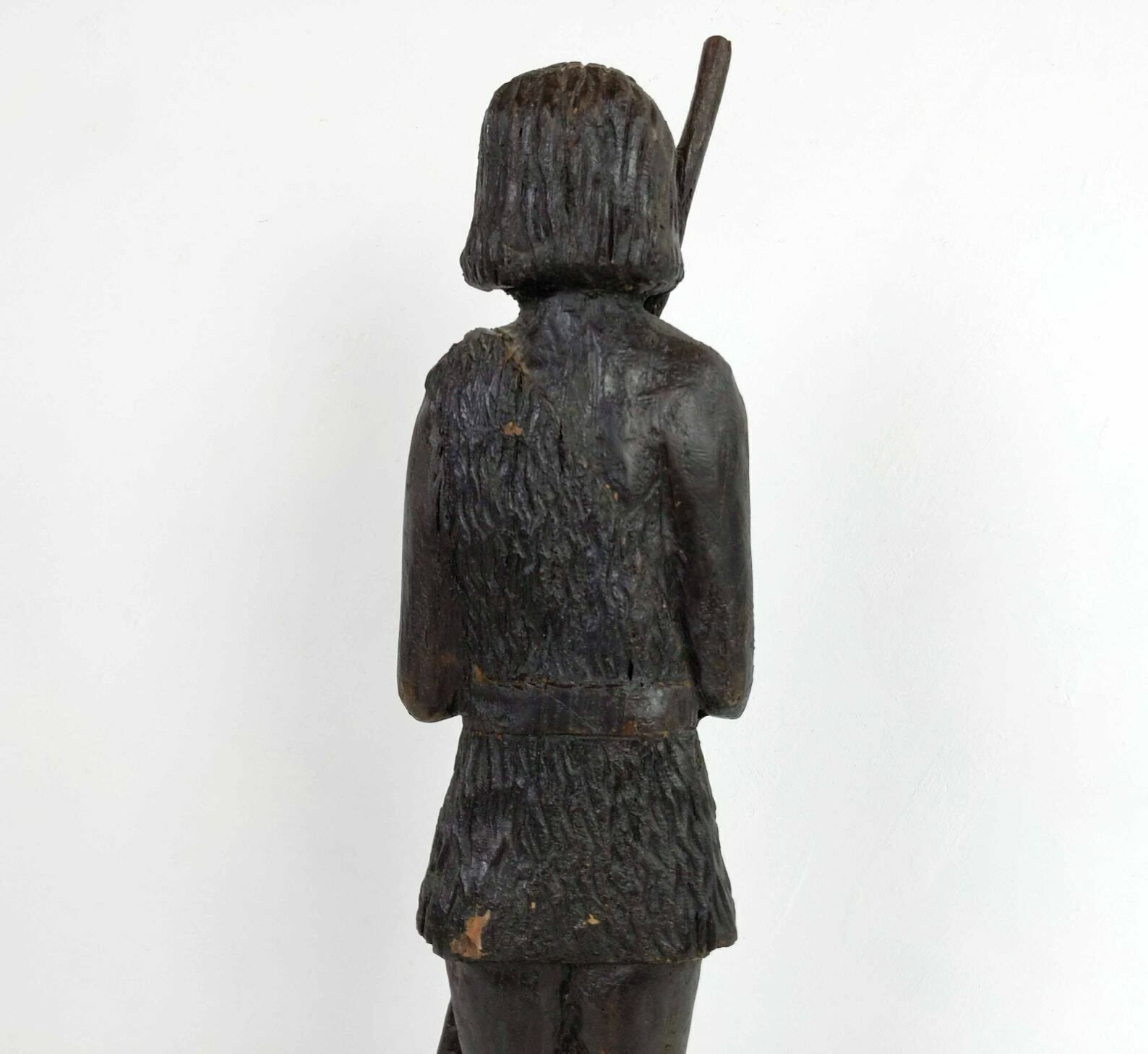 photo furniture Large 1960s French Wood Sculpture Of A Shepherd And Sheep, Mid Century Handmade Wooden Statue