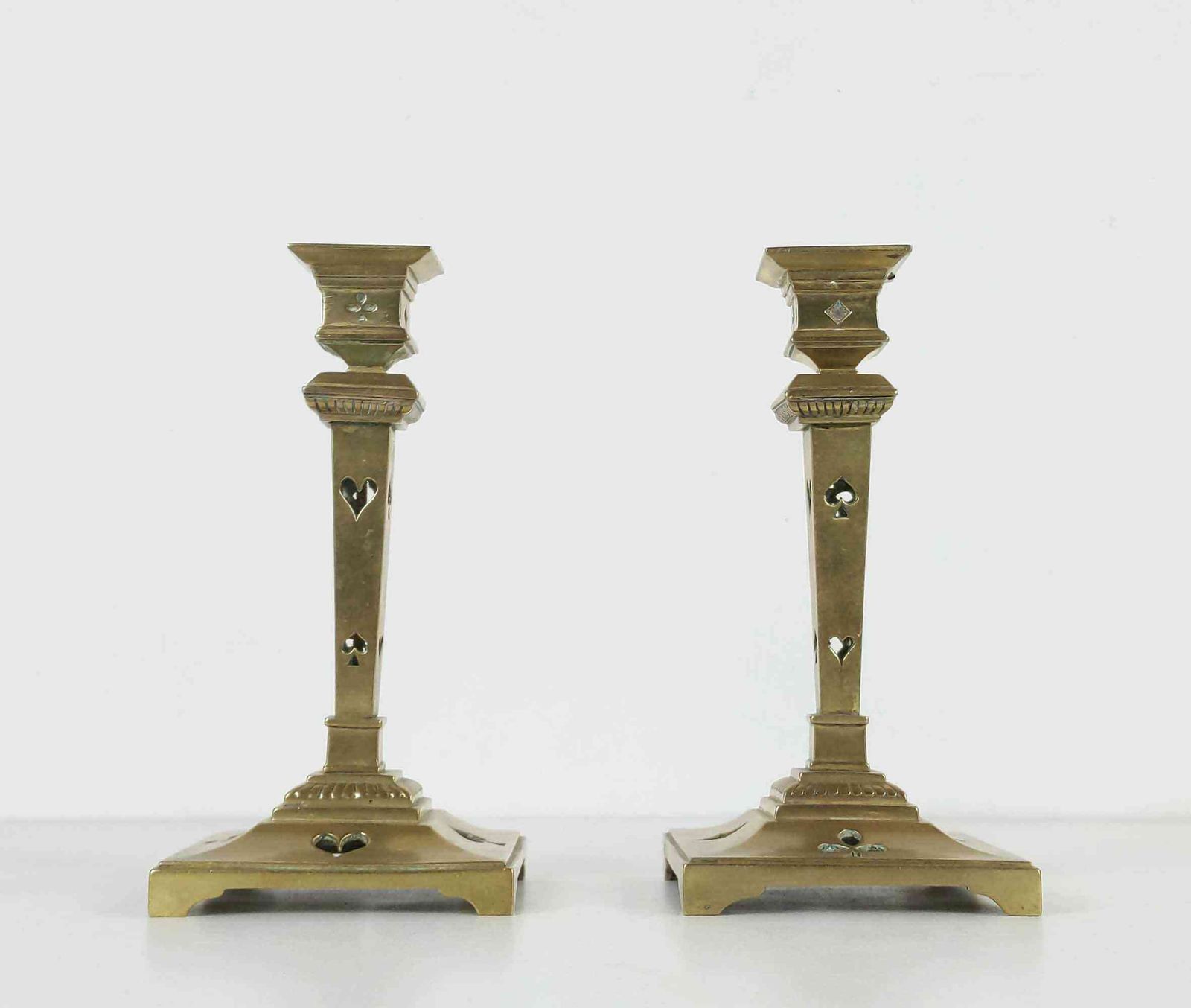 Pair Of Bronze Candlesticks, Original French Deck Of Cards Candlestick Holder, Gift For Poker Lover, Heavy Antique Art Deco Candle Holder photo vintage