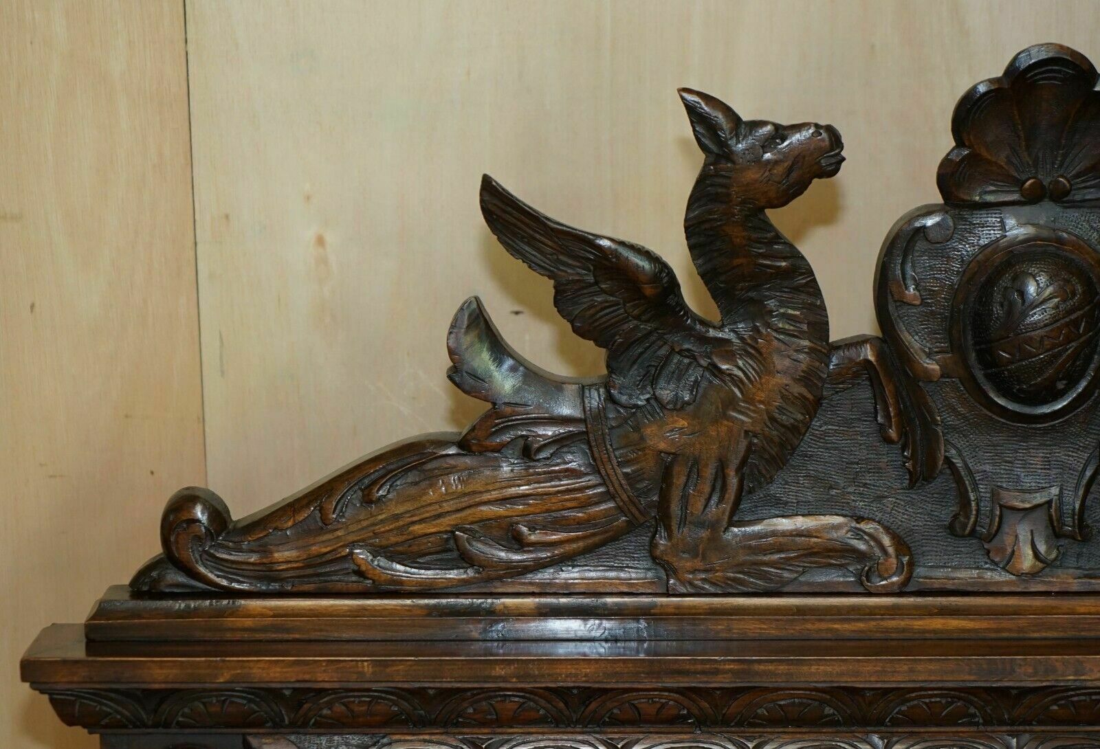 Antique Lion Griffon Carved Italian 1860 Monks Settle Bench Internal Storage photo Furniture