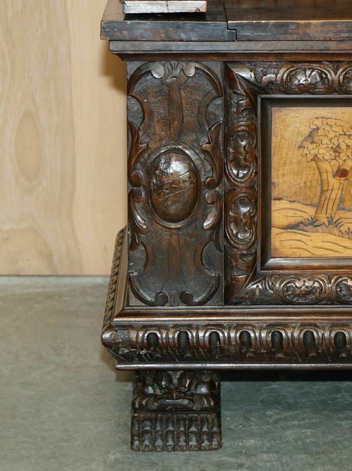 photo for sale Antique Lion Griffon Carved Italian 1860 Monks Settle Bench Internal Storage