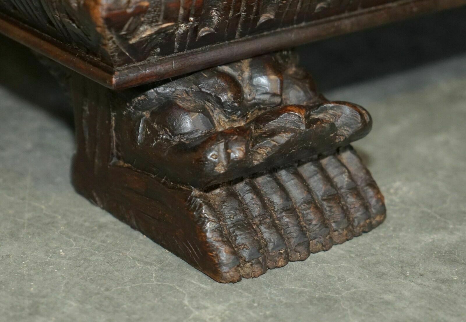 Furniture Antique Lion Griffon Carved Italian 1860 Monks Settle Bench Internal Storage photo