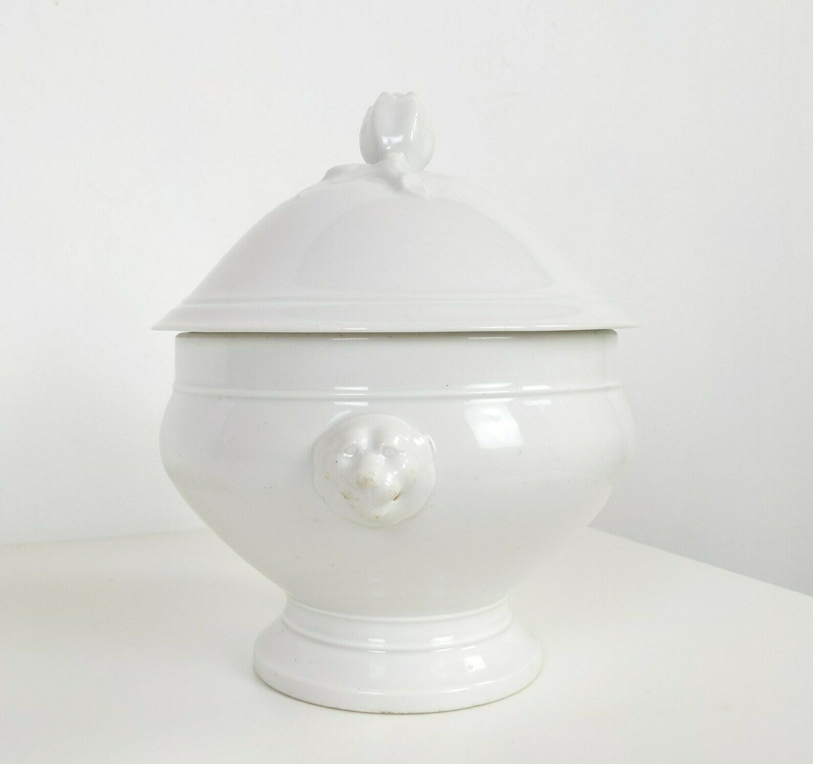 French Paris Porcelain Tureen Decorated With Scrolled Handles And Acorn And Oak Leaf Lid, Antique Ceramic Soupiere, Rustic Table Decor photo for sale