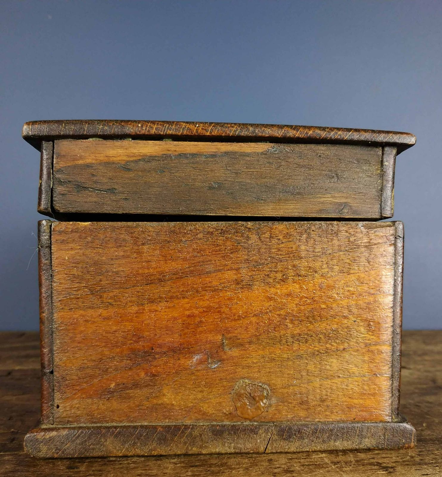 Antique French Hand Carved Folk Art Mahogany Wood Tobacco Leaf Box, Antique Wooden Container, Antique Cigar Box, Antique Cigarette Box photo for sale