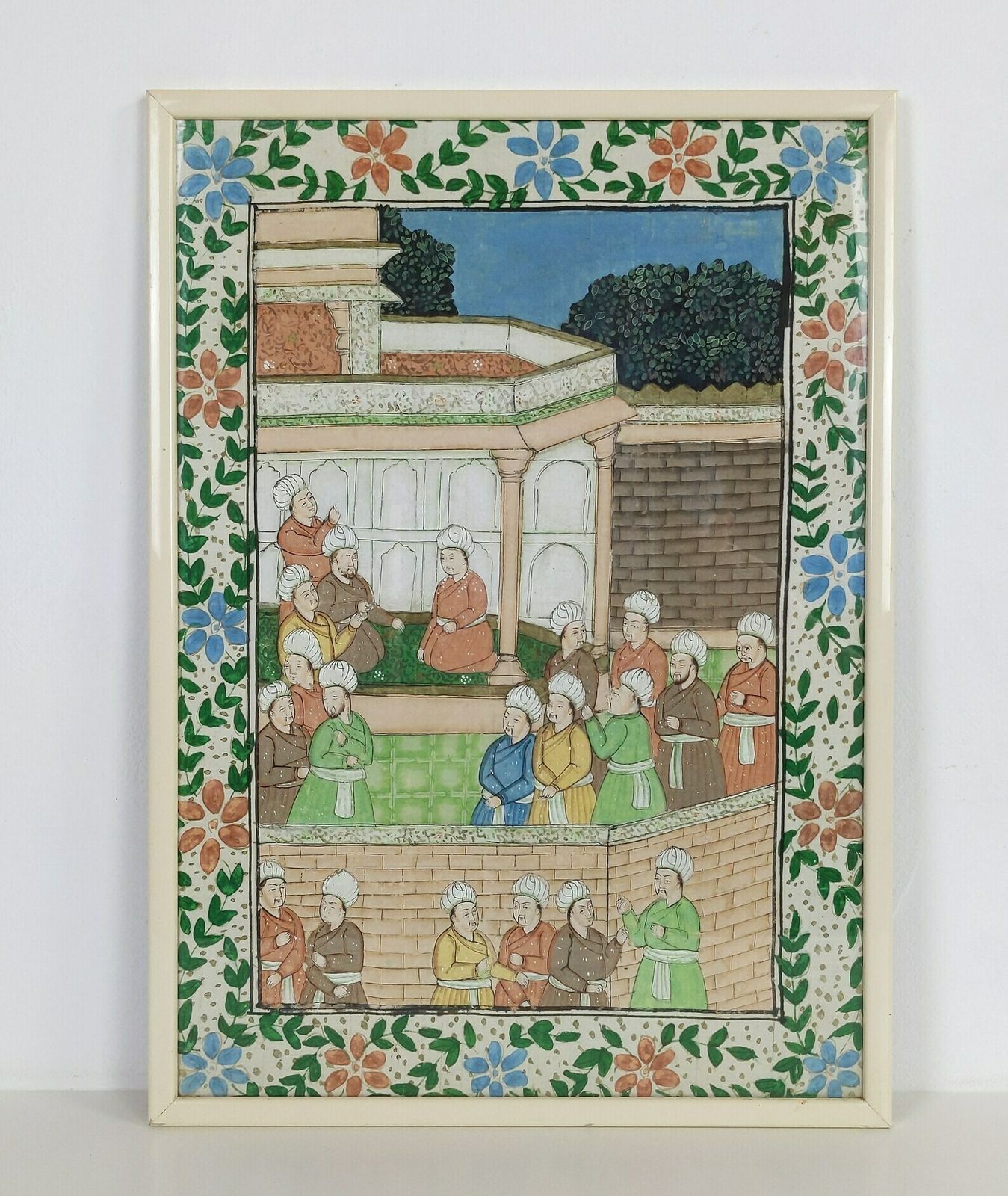 photo furniture Framed Indian Mughal Oil Painting On Silk Fabric Of Royal Court Scene