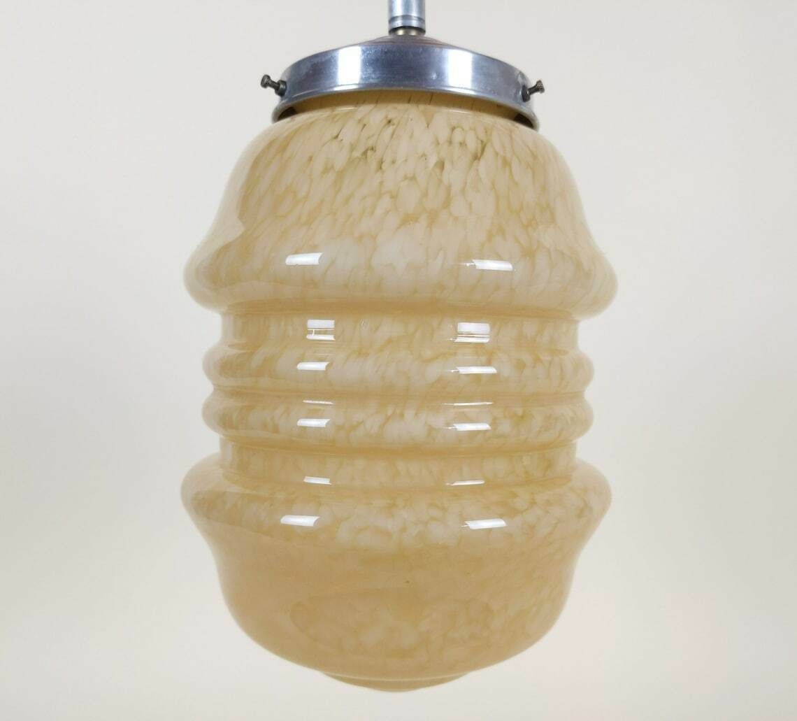 Vintage French Tiered Yellow Marbled Glass Pendant Light 1930s Electric Ceiling Light With Galley And Integrated Ceiling Rose photo buy