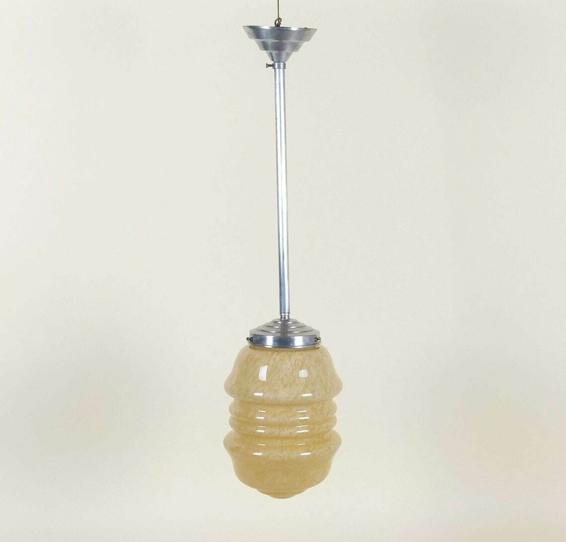 Vintage French Tiered Yellow Marbled Glass Pendant Light 1930s Electric Ceiling Light With Galley And Integrated Ceiling Rose photo vintage