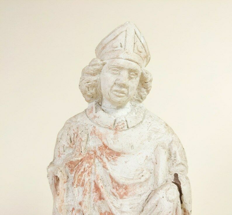 Antique French Plaster Christian Bishop Priest Statue Chapel Or Church Decorative Wall Garniture photo Home Decor