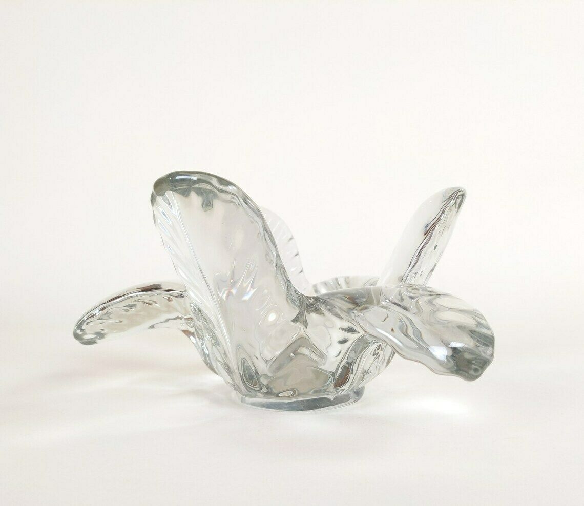 Vintage French Mid Century 1950s Wavy Stylized Flower Crystal Glass Catch All Bowl photo furniture