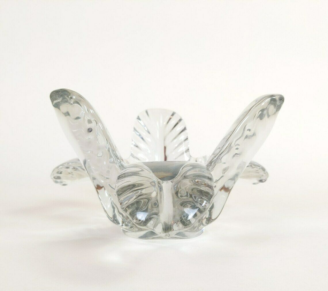 Vintage French Mid Century 1950s Wavy Stylized Flower Crystal Glass Catch All Bowl photo 92.0