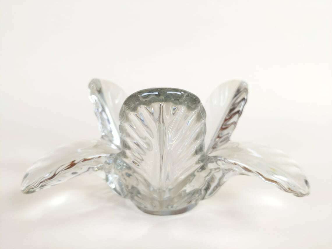 Vintage French Mid Century 1950s Wavy Stylized Flower Crystal Glass Catch All Bowl photo buy