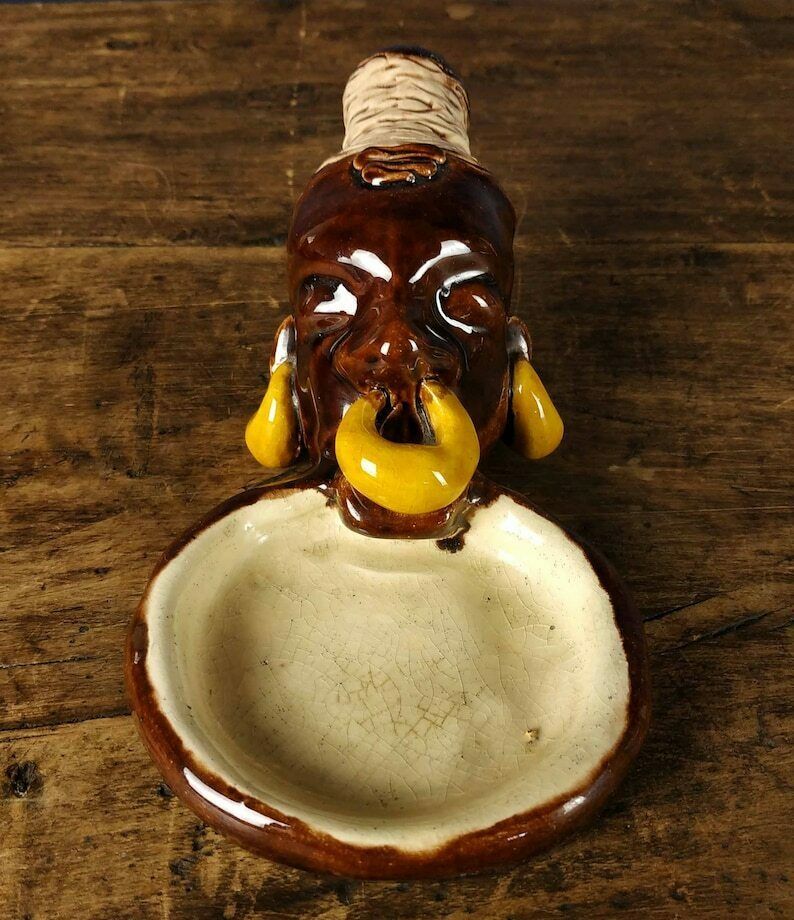1920s Pottery Trinket Dish, Vintage French Coin Dish, Vintage Ring Dish, Vintage Ceramic Dish, French Earthenware Dish,Art Deco African Dish photo furniture
