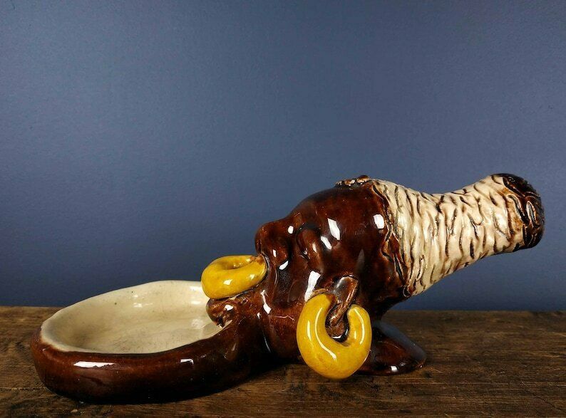 1920s Pottery Trinket Dish, Vintage French Coin Dish, Vintage Ring Dish, Vintage Ceramic Dish, French Earthenware Dish,Art Deco African Dish photo buy