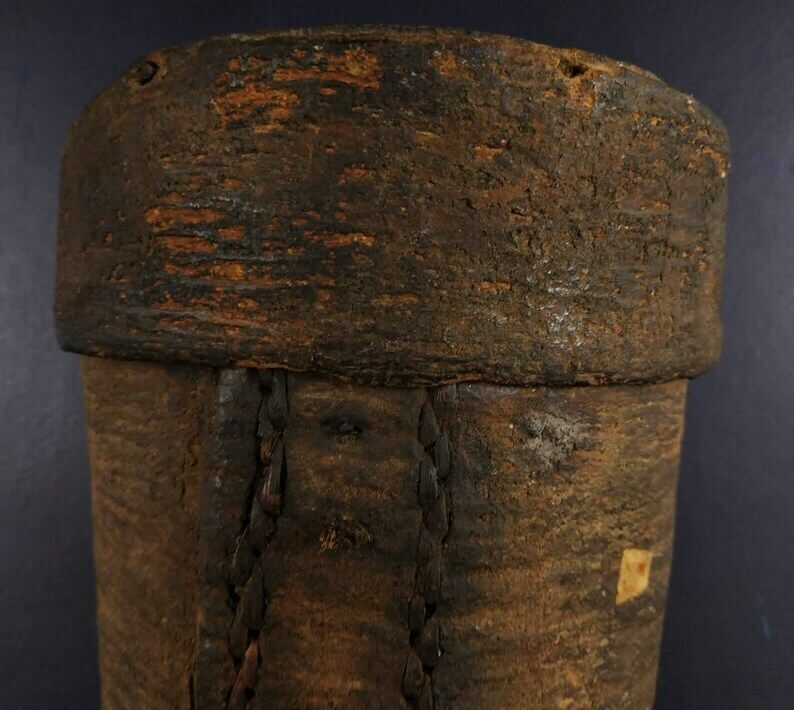 19th Century Gabon Africa Wood Tree Bark Container Box, Antique Primitive Bentwood African Wooden Treen Box photo for sale