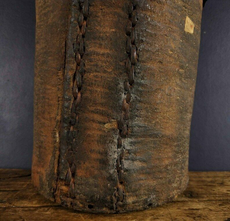 19th Century Gabon Africa Wood Tree Bark Container Box, Antique Primitive Bentwood African Wooden Treen Box photo Home Decor