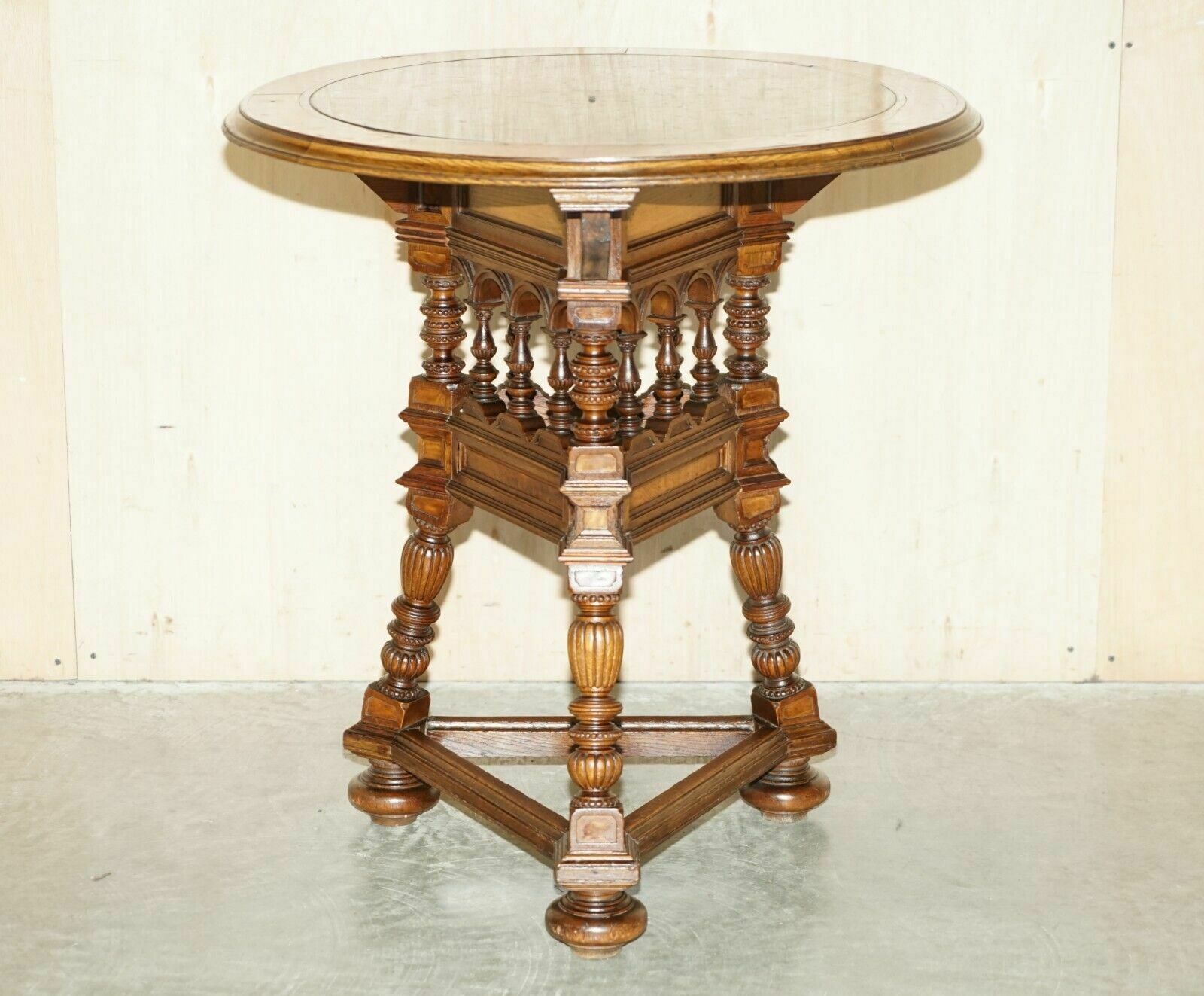 Antique Victorian Aesthetic Movement Carved Oak Elm And Marble Occasional Table photo furniture