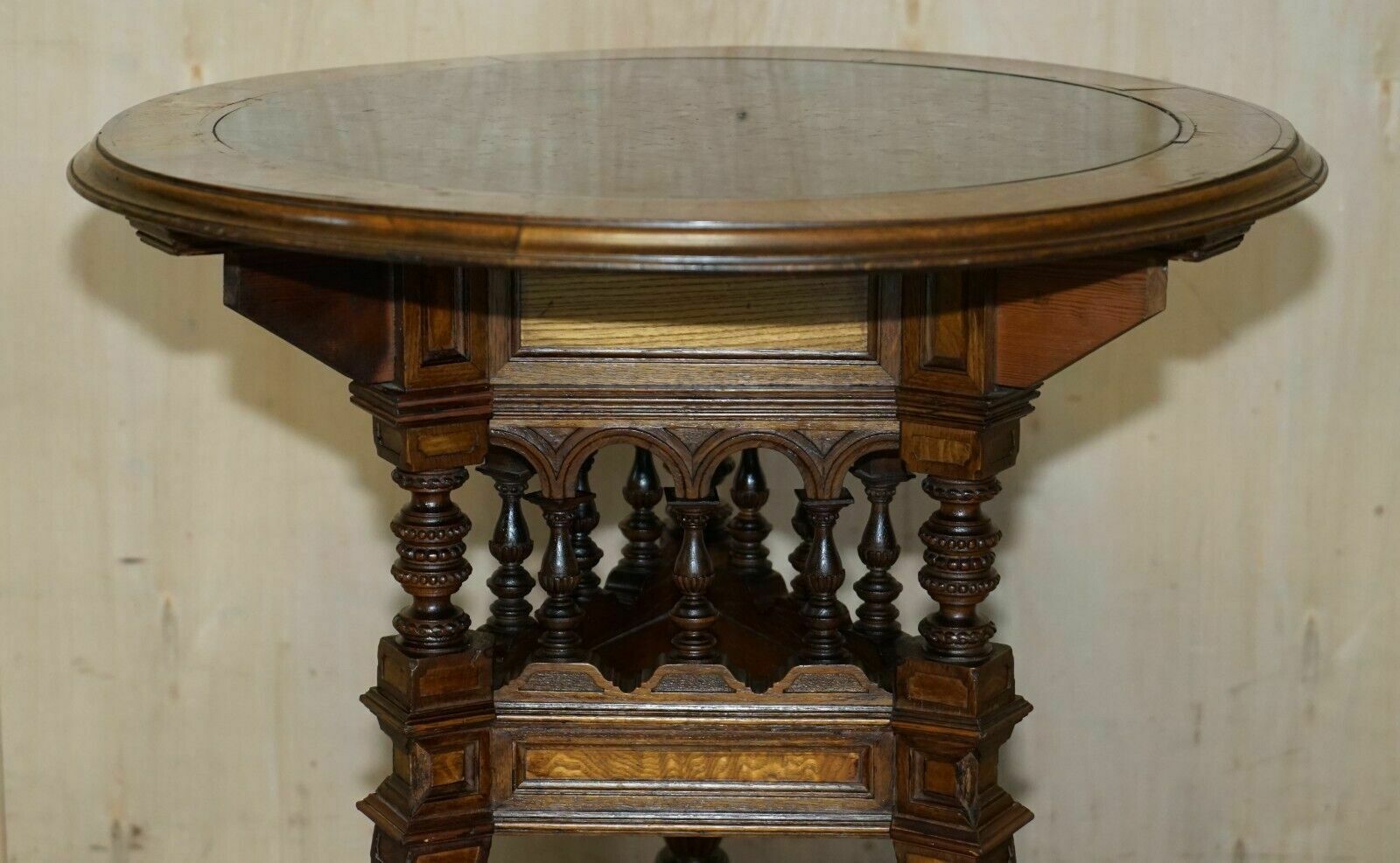 Antique Victorian Aesthetic Movement Carved Oak Elm And Marble Occasional Table photo Furniture