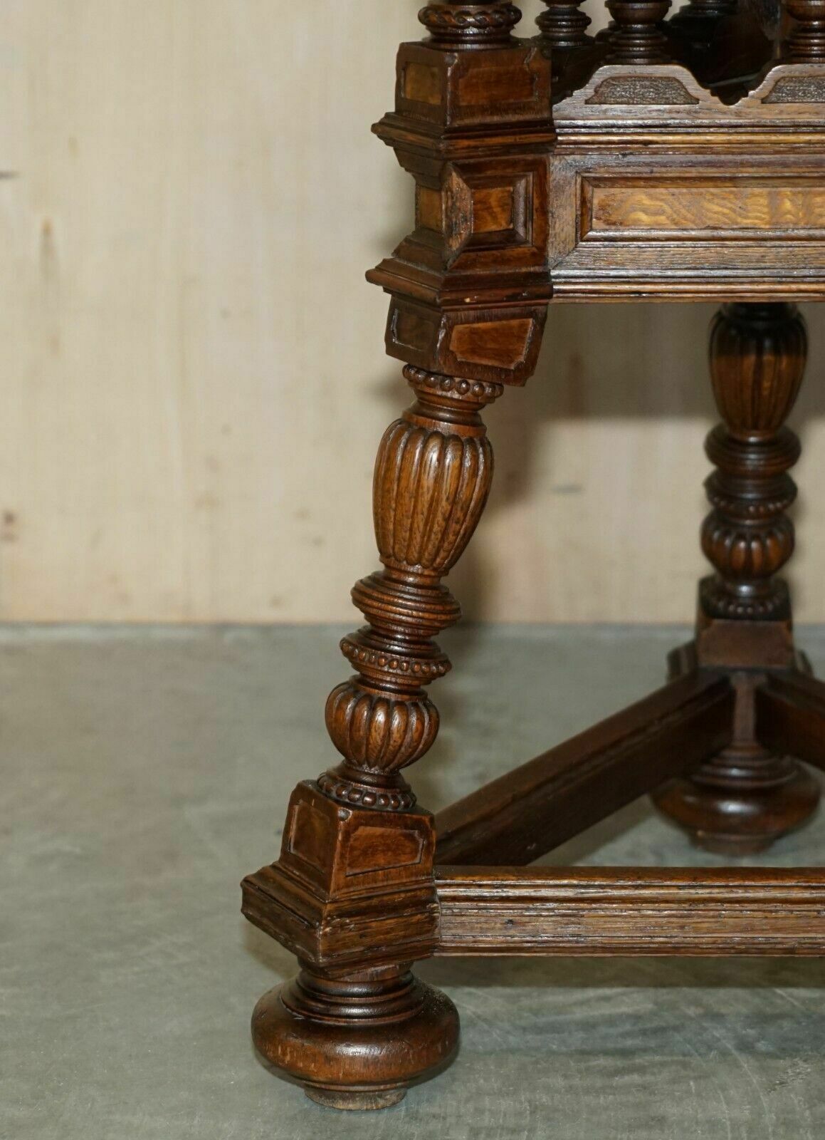 photo furniture Antique Victorian Aesthetic Movement Carved Oak Elm And Marble Occasional Table
