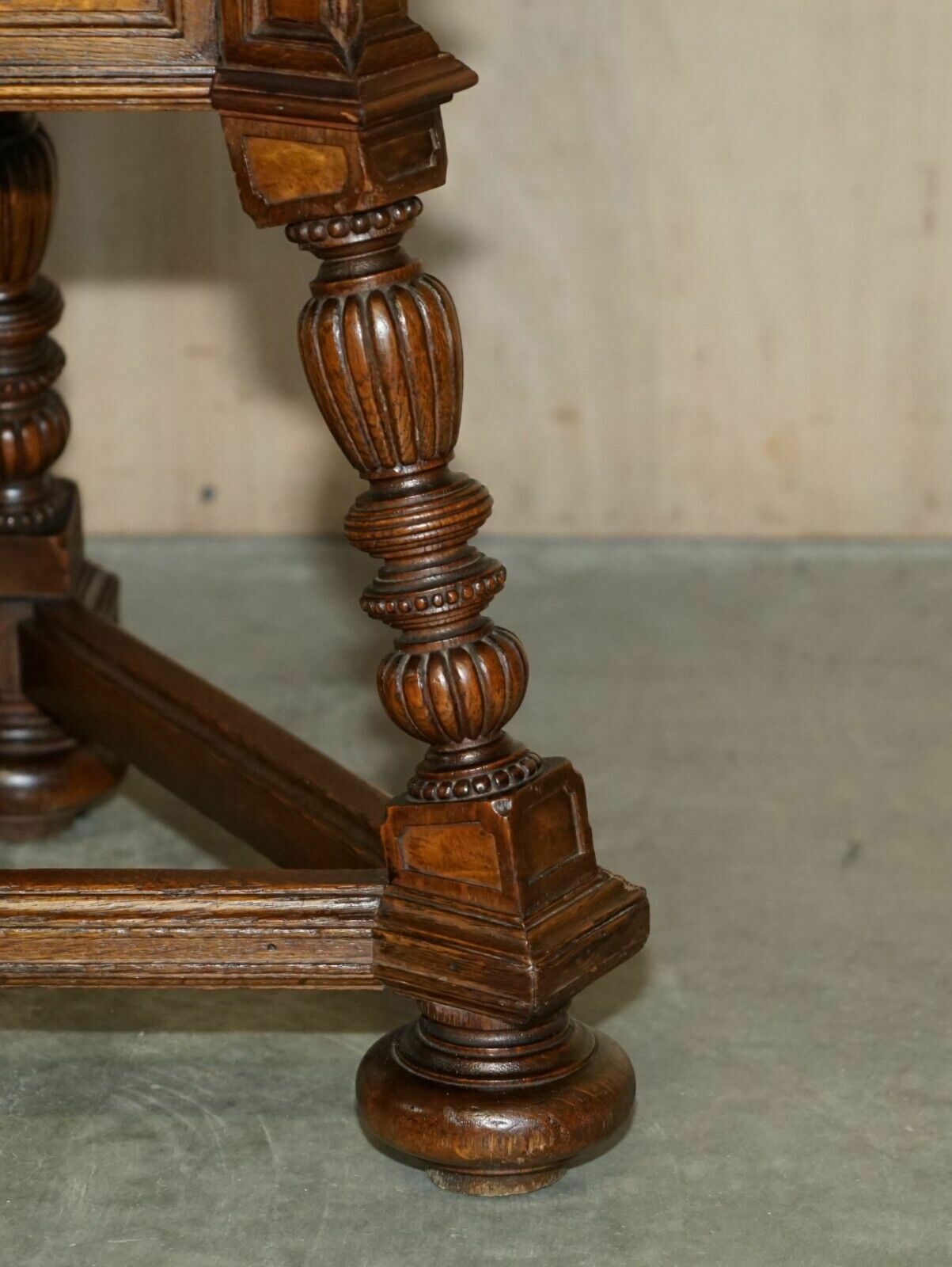 Furniture Antique Victorian Aesthetic Movement Carved Oak Elm And Marble Occasional Table photo