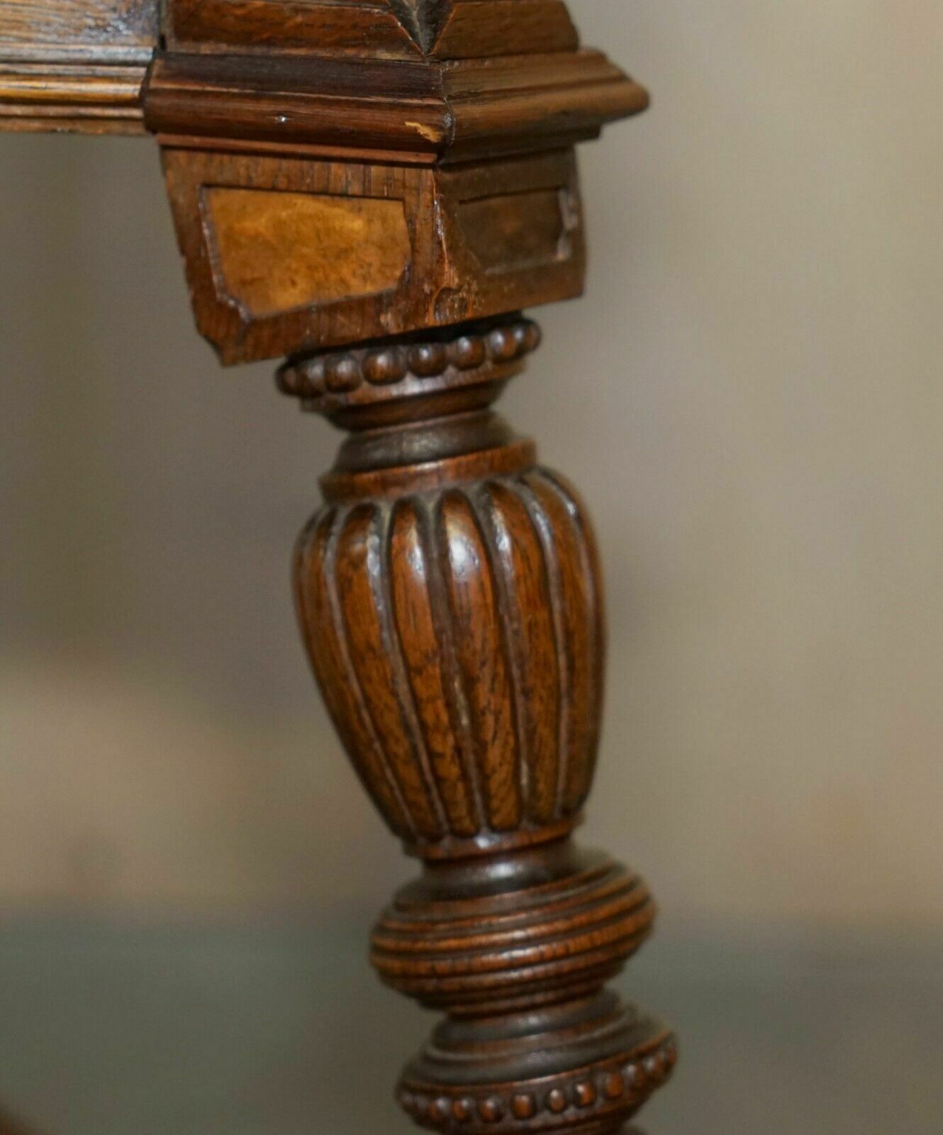 2350.0 Antique Victorian Aesthetic Movement Carved Oak Elm And Marble Occasional Table photo