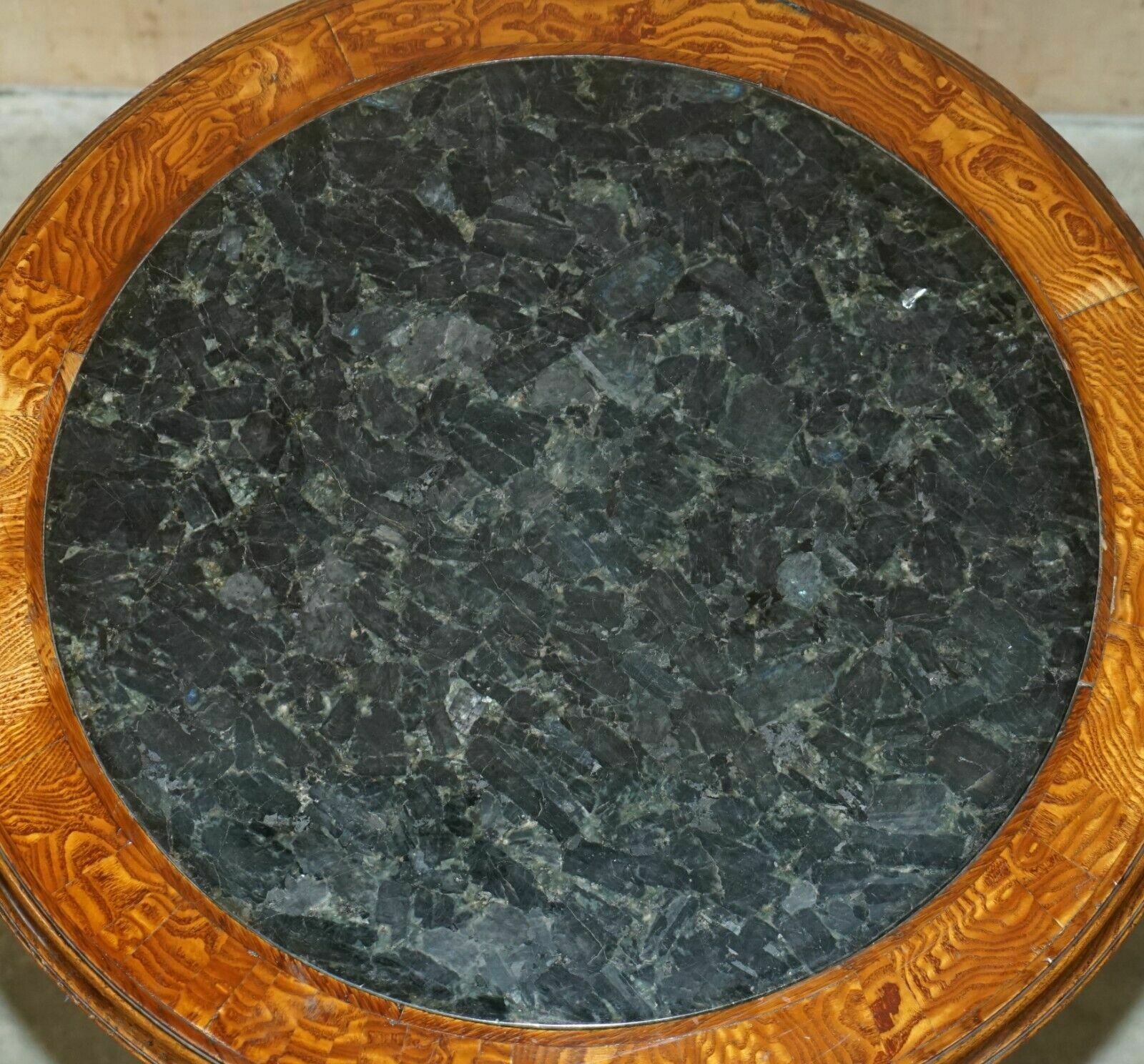 photo vintage Antique Victorian Aesthetic Movement Carved Oak Elm And Marble Occasional Table