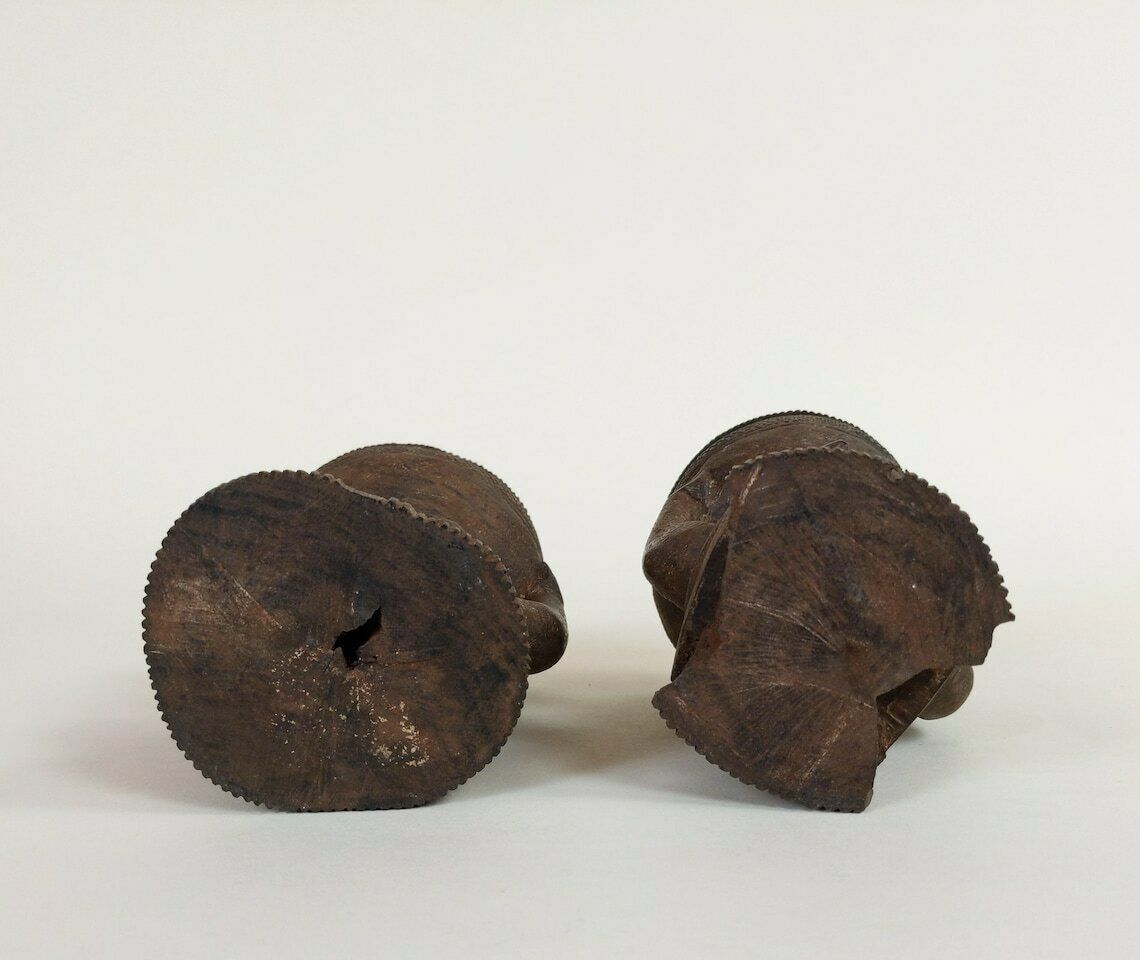 photo for sale Old Primitive African Hand Carved Wood Female And Male Tribal Divination Cups Or Pigment Containers, Wooden Statues From Africa