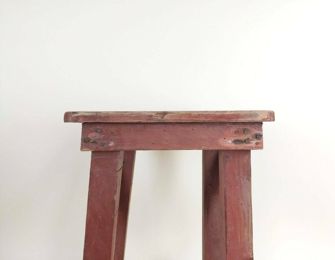 Primitive Antique 1920s Rustic French Four Leg Wood Stool For A Machinists Atelier In Wabi Sabi Style photo vintage