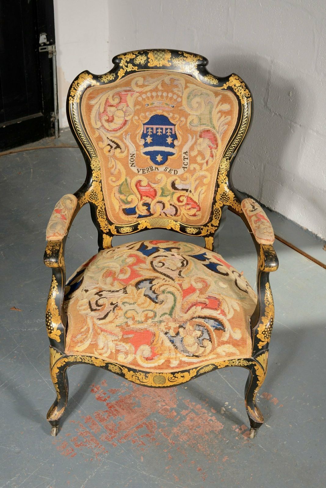 A French Louis Philippe Tapestry Armchair 'Non Verba Sed Acta'   C.1890 photo 550.0