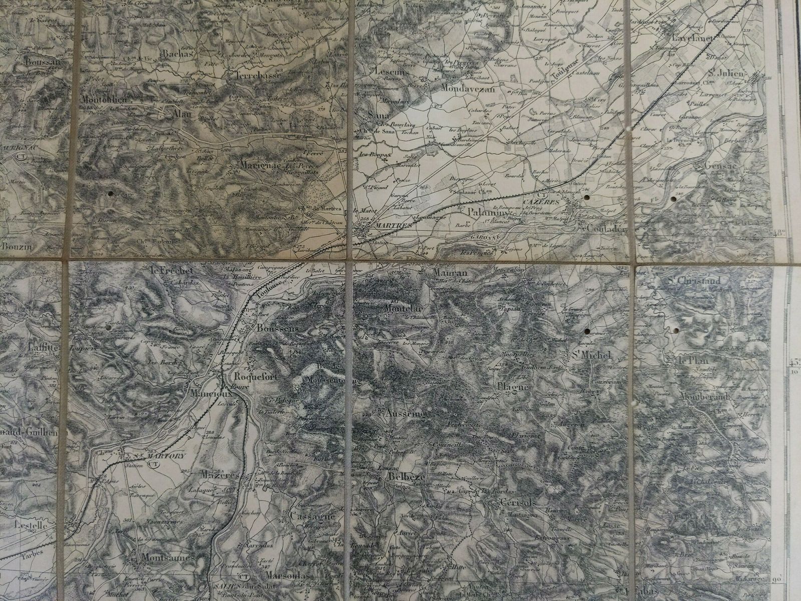 photo for sale Antique French 19th Century Military Map Of St Gaudens France, 1860s Lemercier Folding Map On Fabric For Collectors