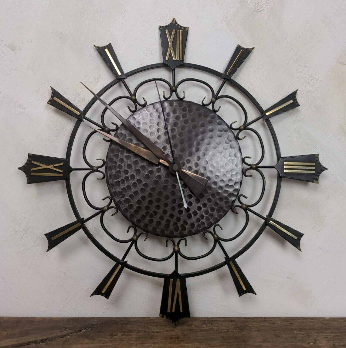 Unghans Starburst Battery Wall Clock, German Black And Gold Mid Century Clock, Battery Operated Black Metal Clock, Home Office Decor photo buy