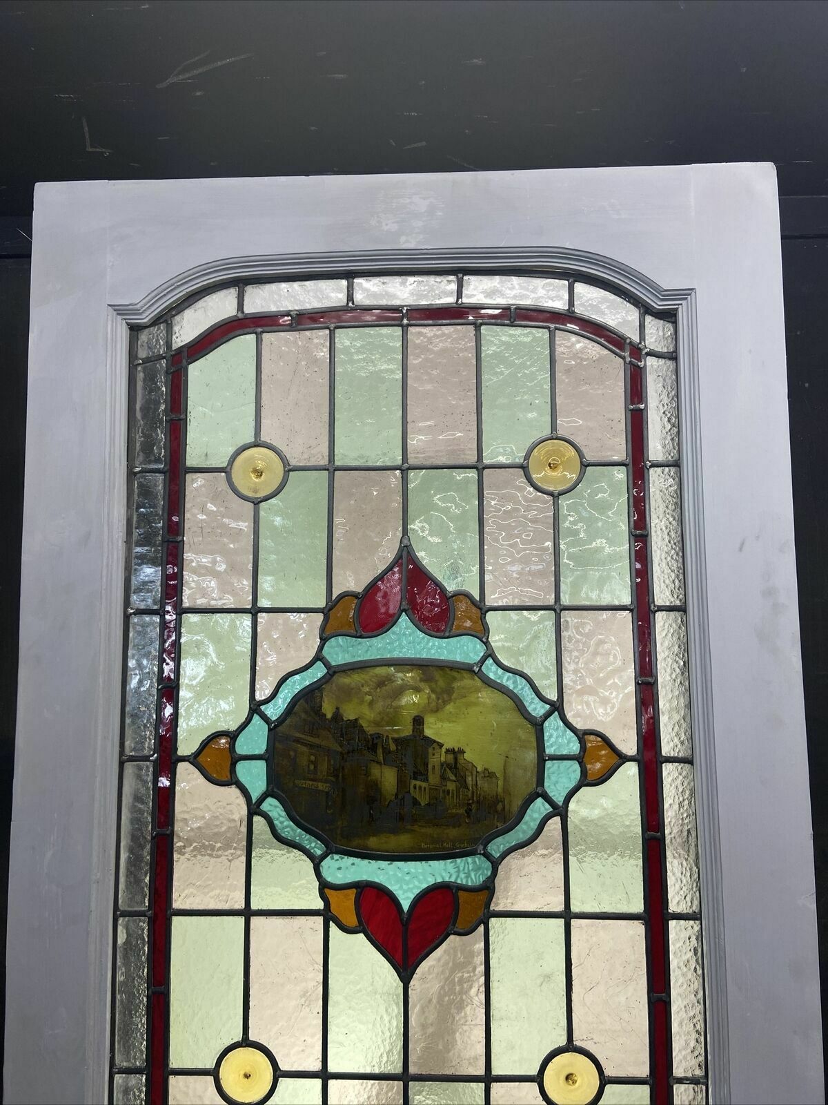 Unique Edwardian Front Door Period Stained Glass Old Reclaimed Antique Wood Lead photo furniture