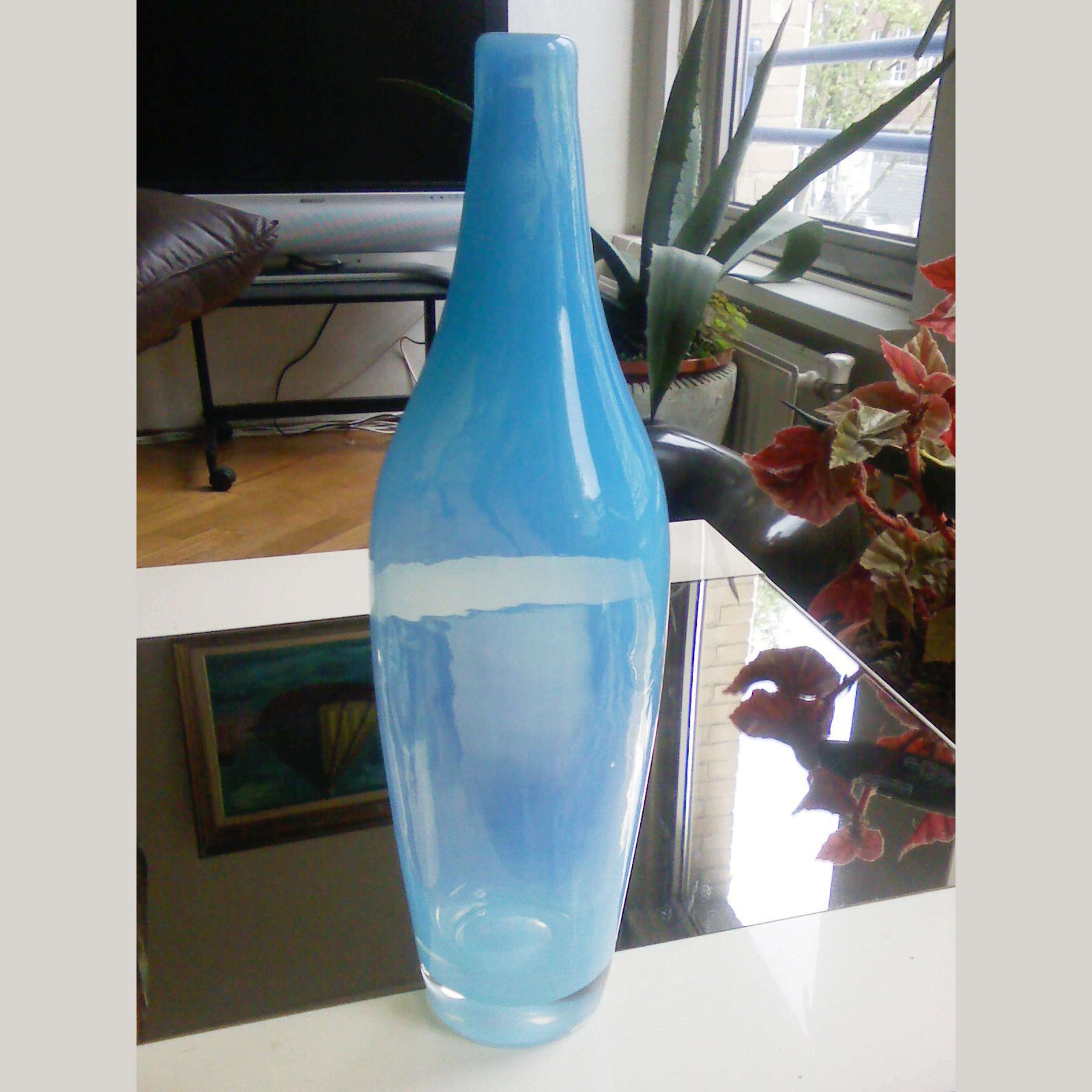 photo furniture Blue And White Hand Blown Vases By Leerdam 1960's