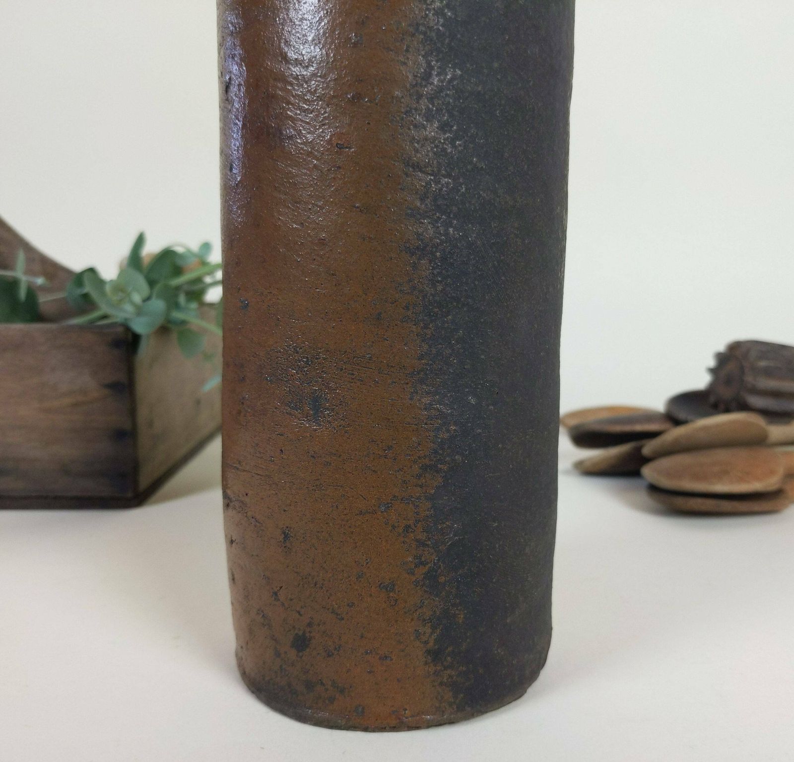 Antique French Chocolate Brown Stoneware Pottery Bottle 1900s photo for sale