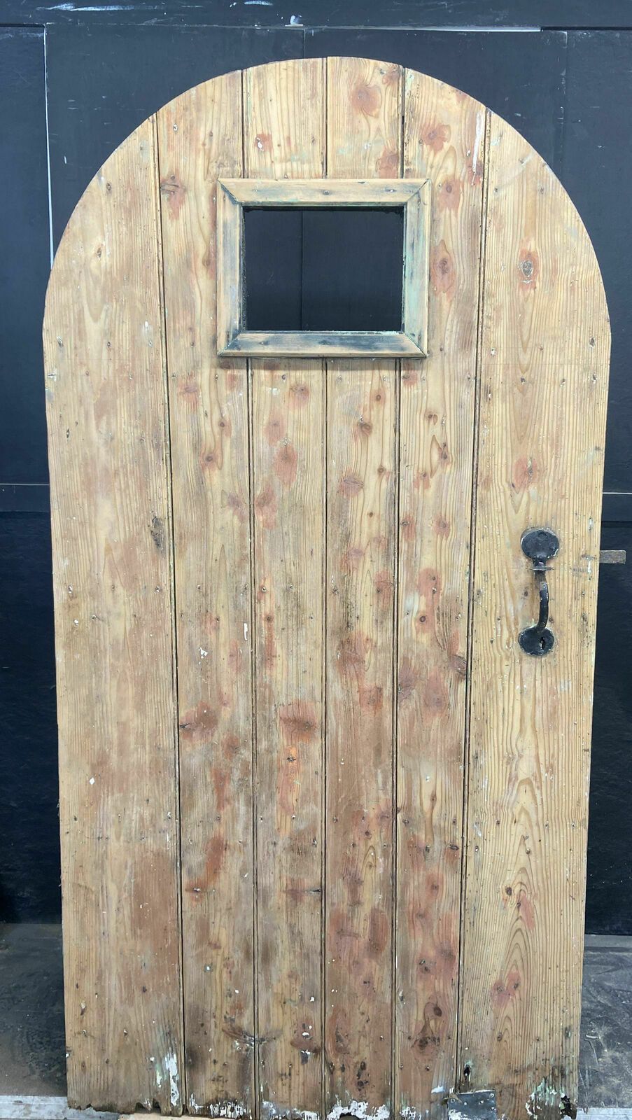 Arched Front Door Old Period Antique Leaded Reclaimed 1850 Wood Wrought Iron