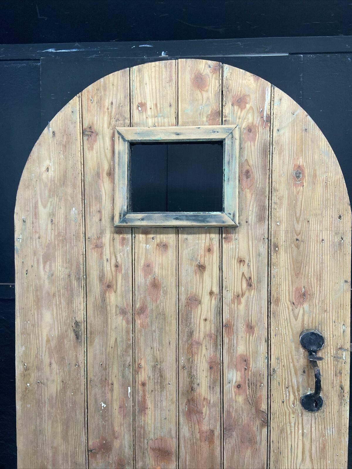 Arched Front Door Old Period Antique Leaded Reclaimed 1850 Wood Wrought Iron photo furniture