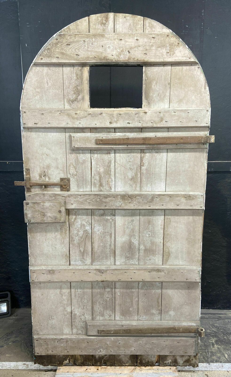 Arched Front Door Old Period Antique Leaded Reclaimed 1850 Wood Wrought Iron photo vinterior