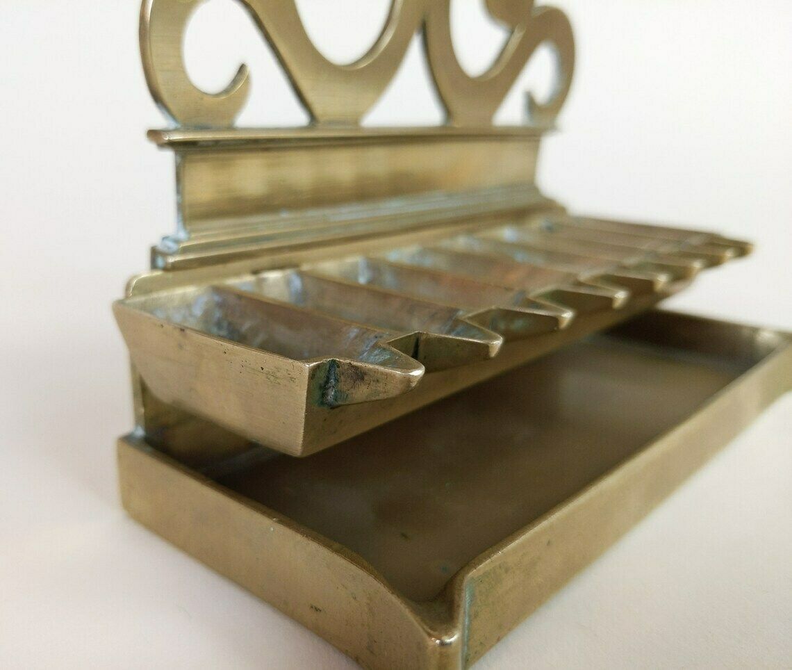 Antique 19th Century French Brass Jewish Hannukkah Lamp Menora With Makers Mark Cazenave & Moreau Bayonne France photo vintage