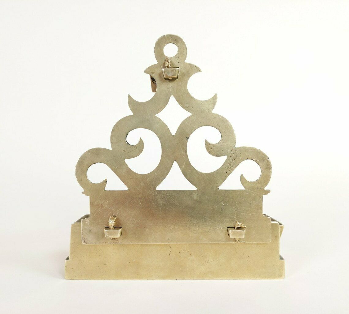 photo for sale Antique 19th Century French Brass Jewish Hannukkah Lamp Menora With Makers Mark Cazenave & Moreau Bayonne France