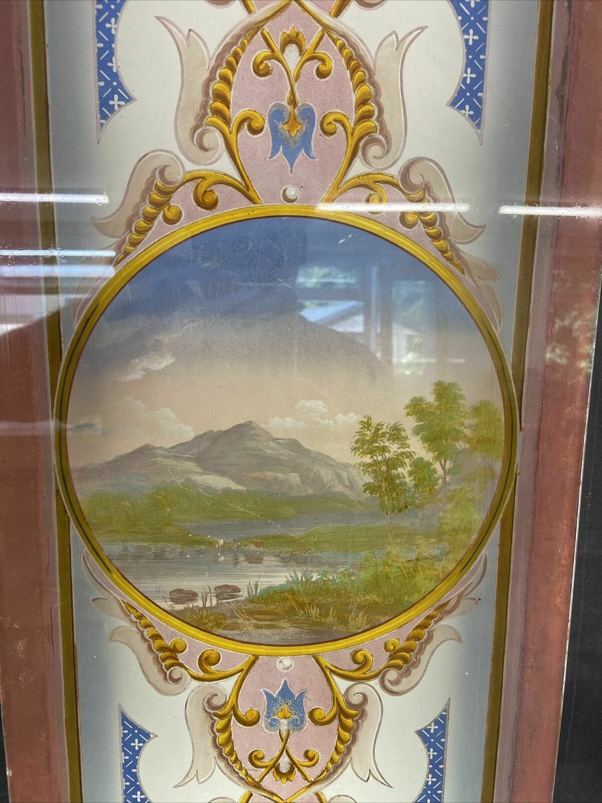 Antique Victorian Stained Glass Window Hand Painted Old Reclaimed Period Unique photo furniture