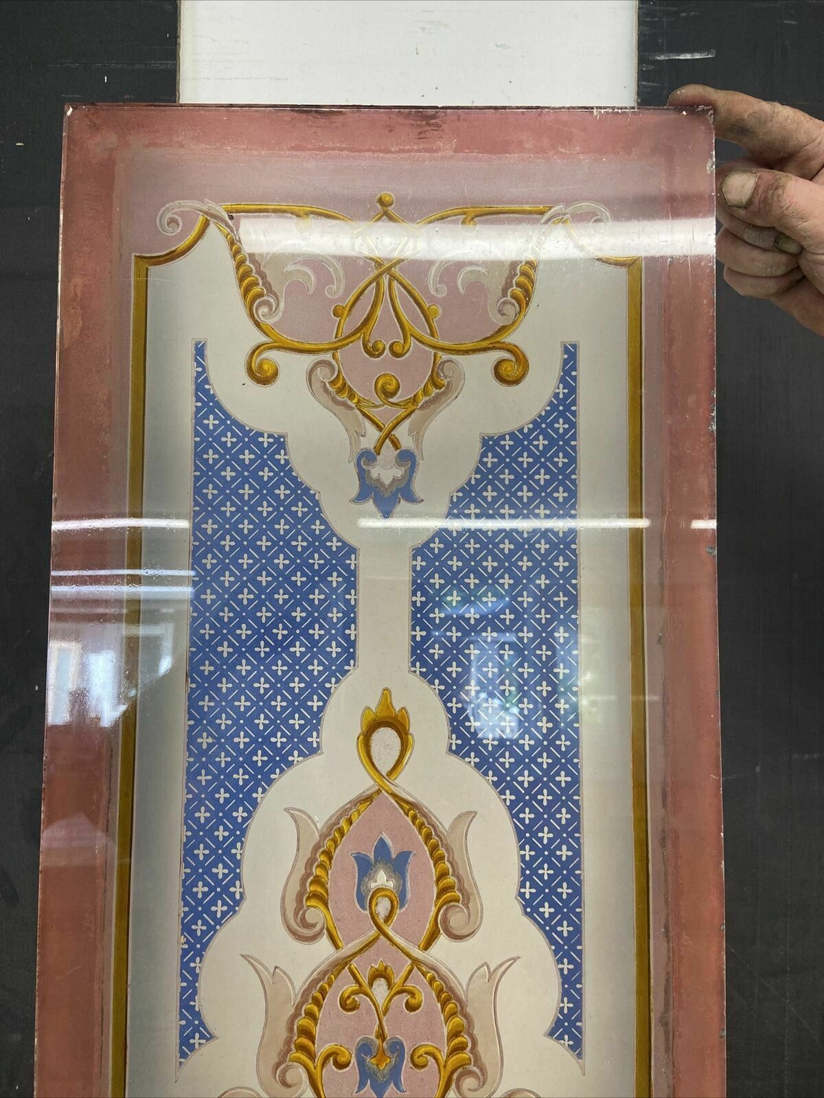 Antique Victorian Stained Glass Window Hand Painted Old Reclaimed Period Unique photo for sale