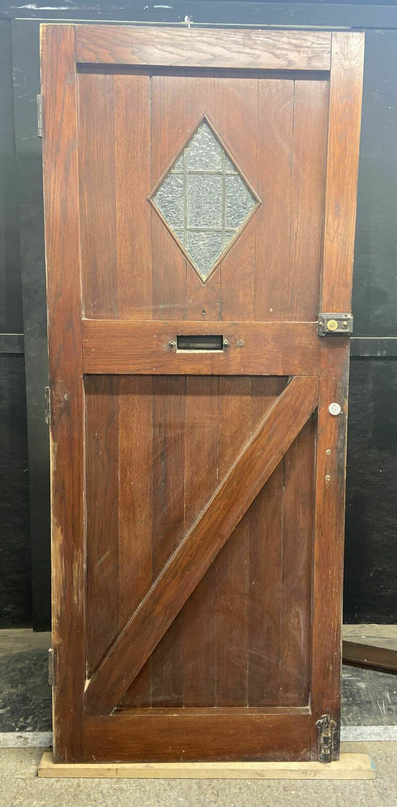 Solid Oak Front Door Old Period Wood Antique Reclaimed Hardwood Glazed Leaded photo vintage