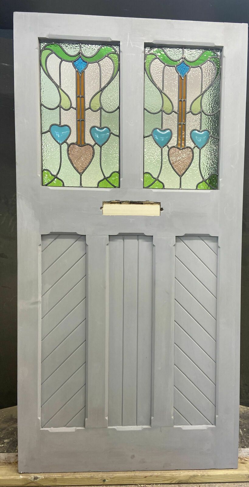 X Large Victorian Stained Glass Front Door Old Reclaim Antique Wood Arts Crafts